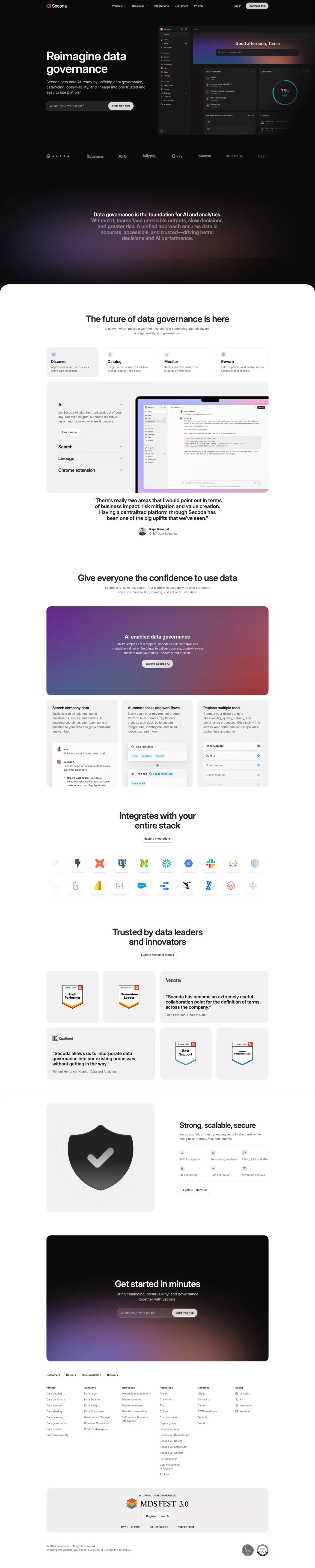 The Unified Data Governance Platform | Secoda - Landing design