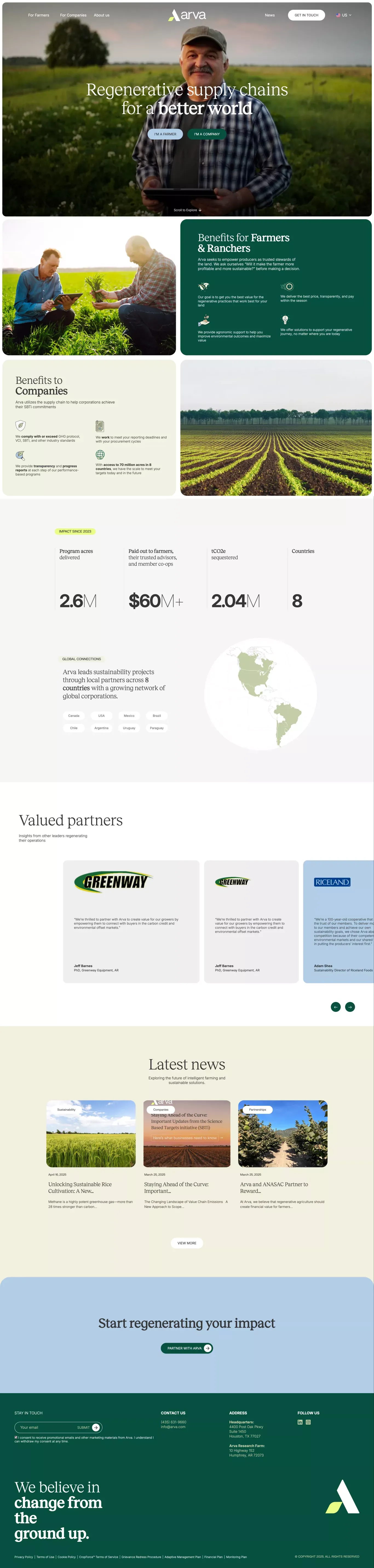Arva | Regenerative Agriculture Solutions - Landing design