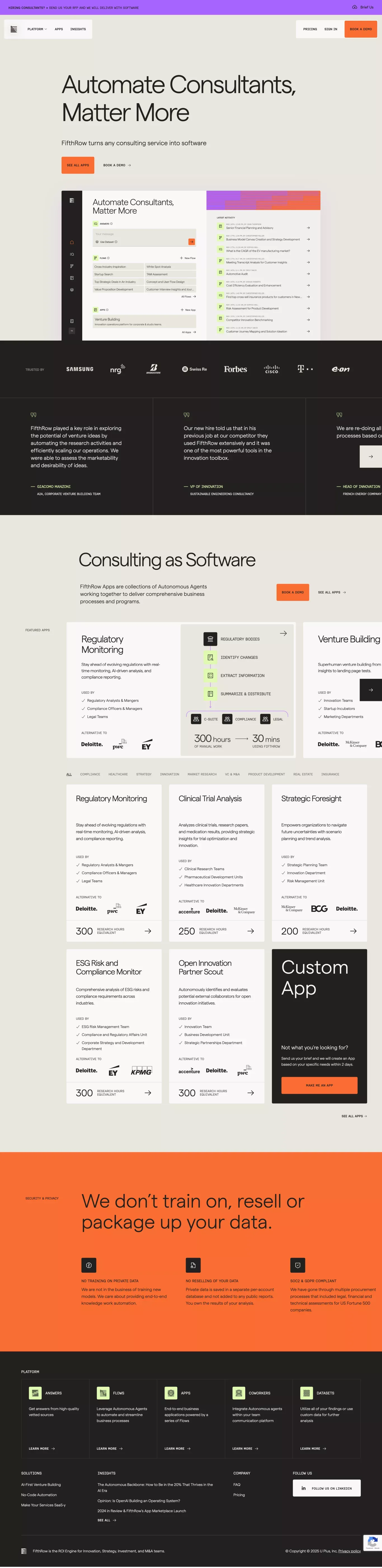 FifthRow – Consulting as Software - Landing design