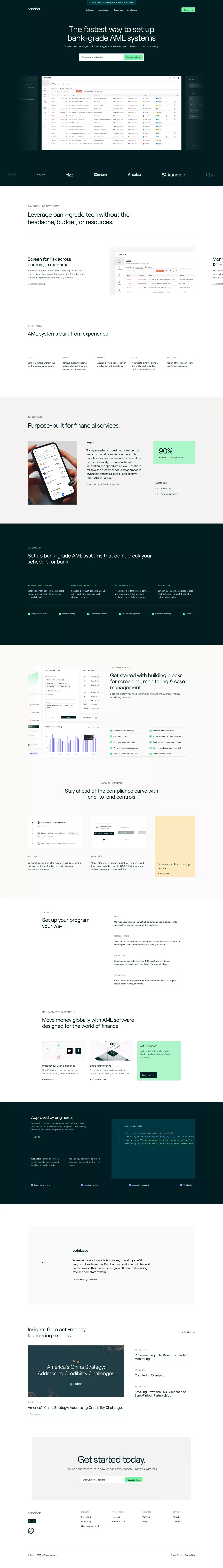 Sandbar | Modular anti-money laundering (AML) software - Landing design