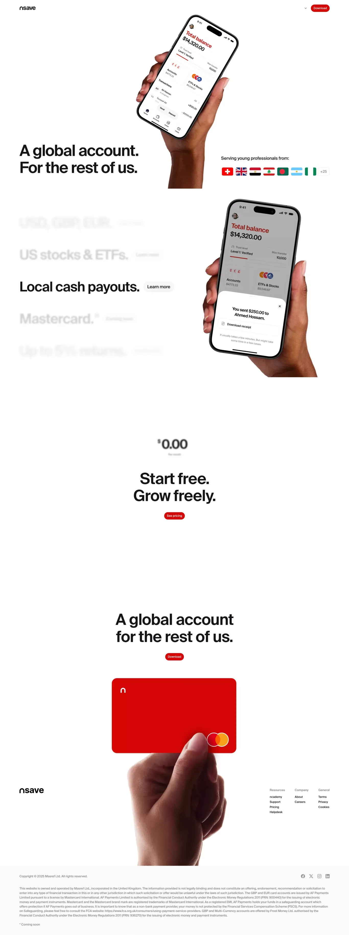nsave - A Global Account for the Rest of Us - Landing design
