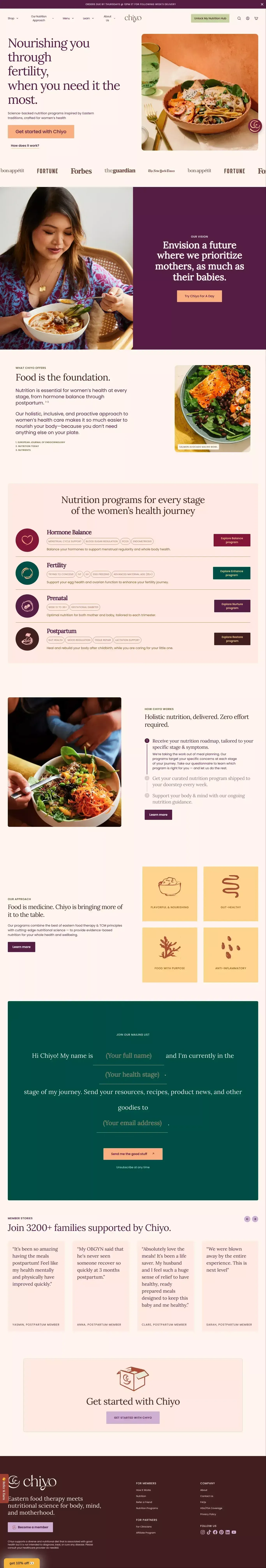 Chiyo | Fertility to Postpartum Nutrition - Landing design