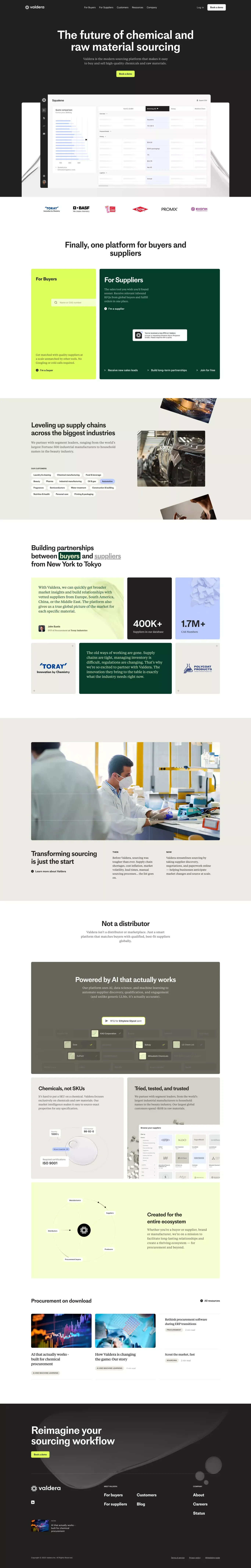 Valdera | The digital sourcing platform for chemicals and raw materials - Landing design