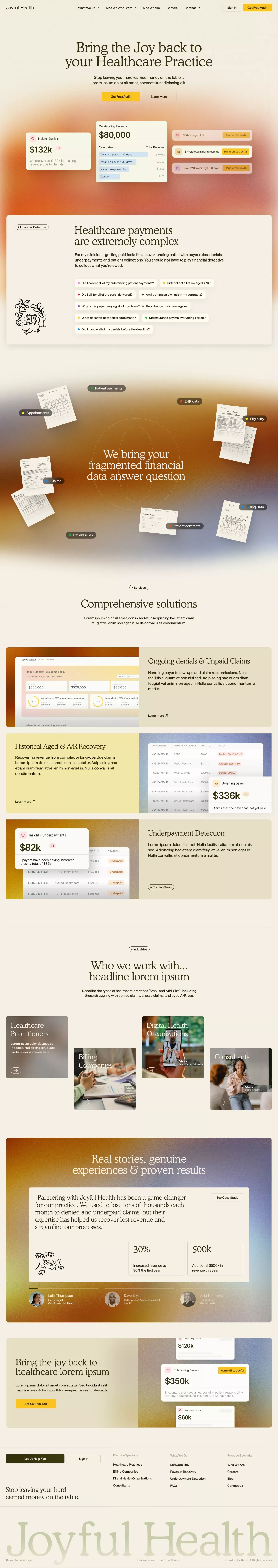 Joyful Health | Revenue Recovery For Practices - Landing design