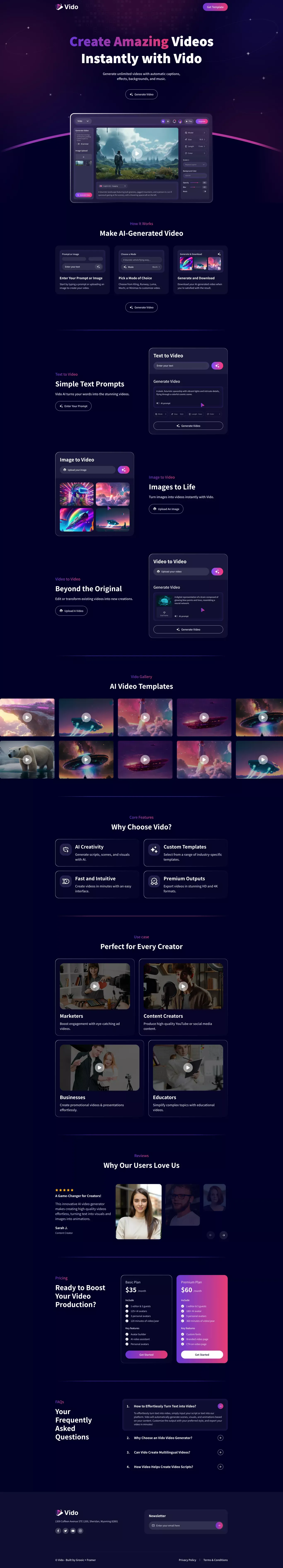 Vido - AI Video Generator Landing Page - Landing design