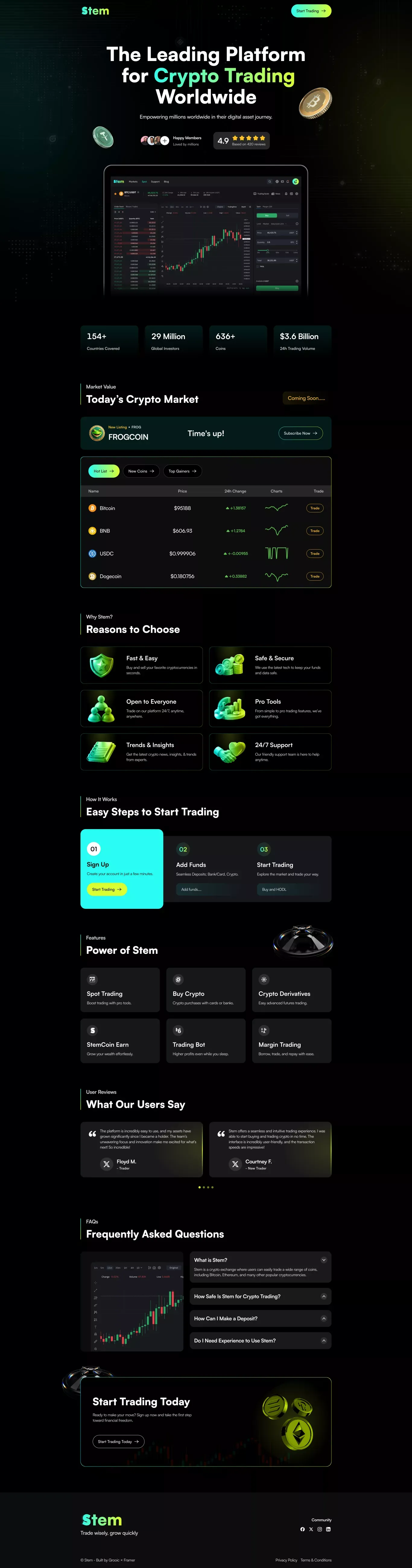Stem - Crypto Trading Platform Landing Page - Landing design