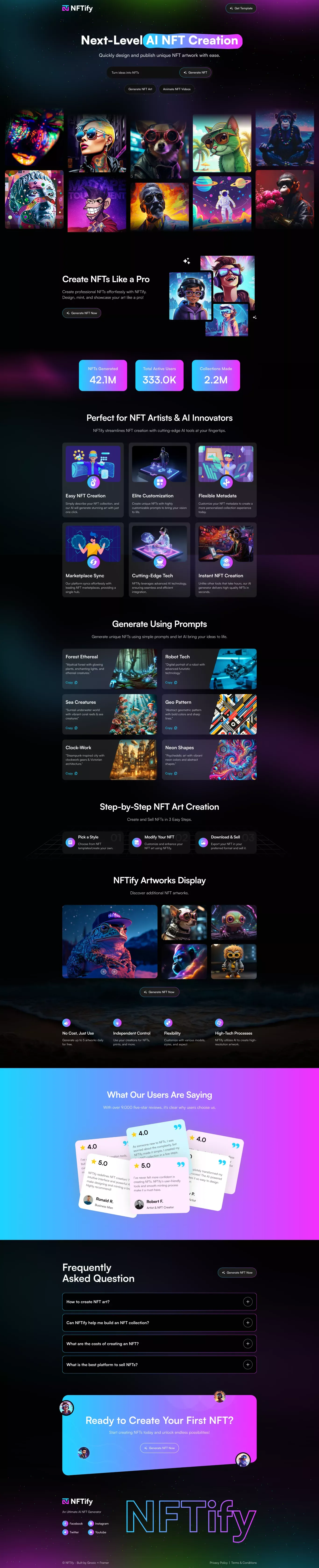 NFTify - AI NFT Generator Landing Page - Landing design
