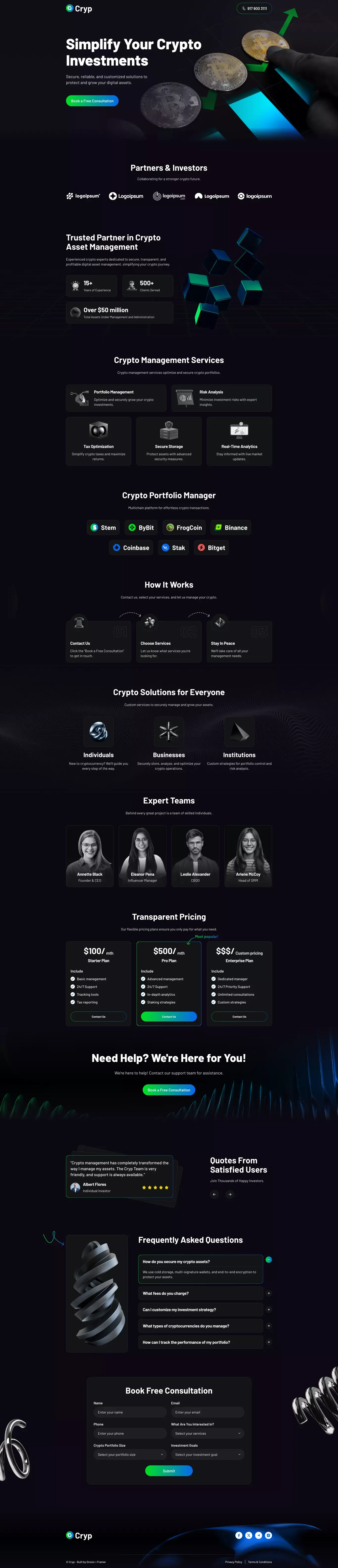Cryp - Crypto Management Agency Landing Page - Landing design