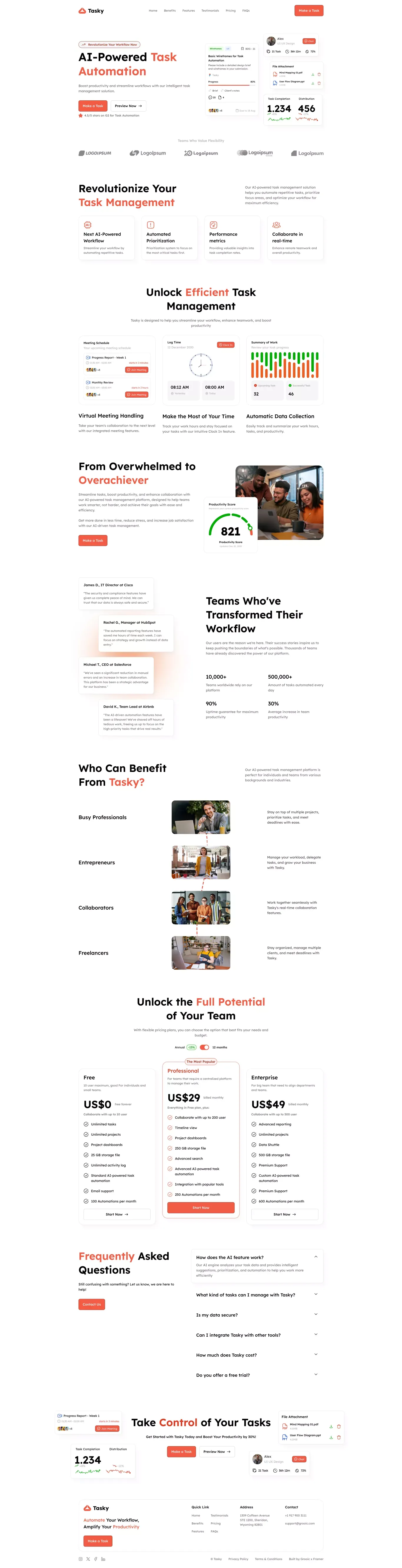 Tasky - AI SaaS Landing Page - Landing design