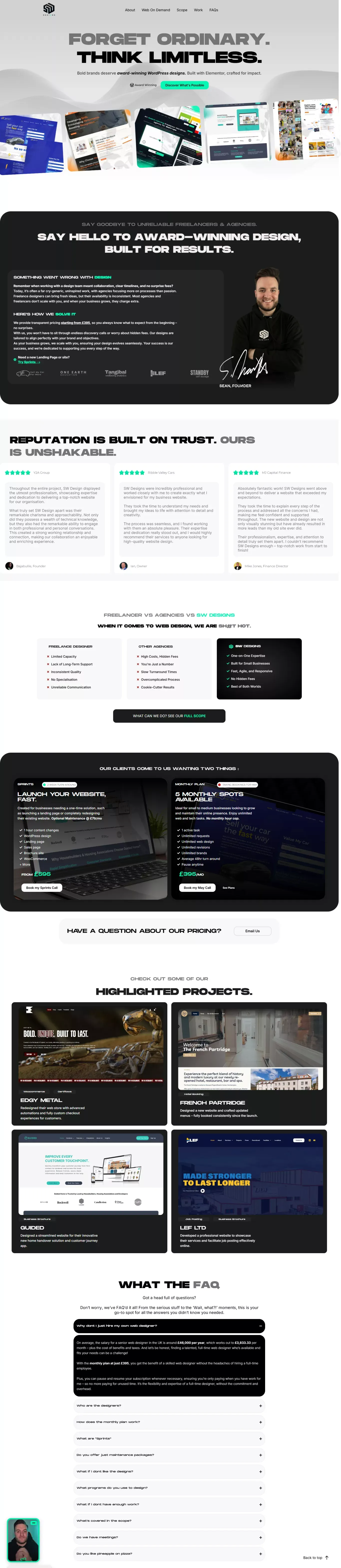 SW Designs - Award Winning WordPress Designs - Landing design