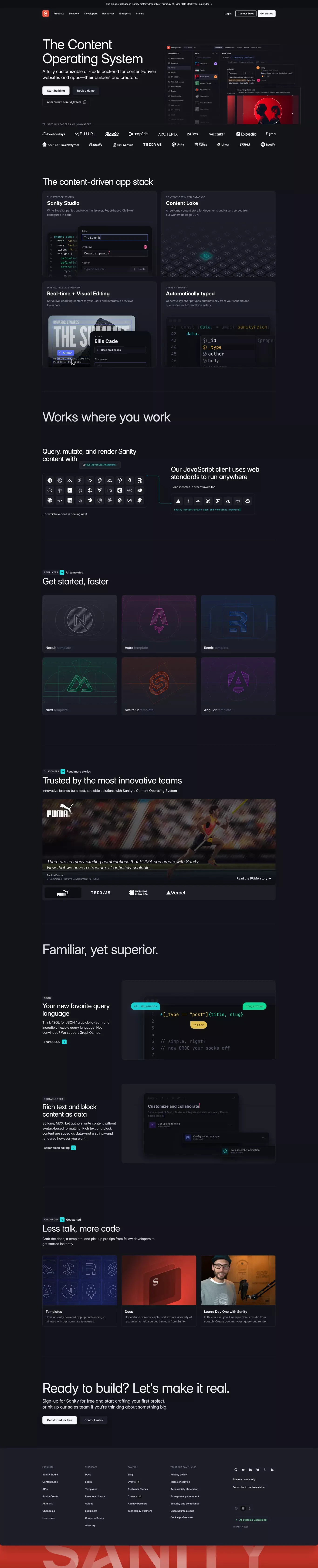 The Content Operating System | Sanity - Landing design
