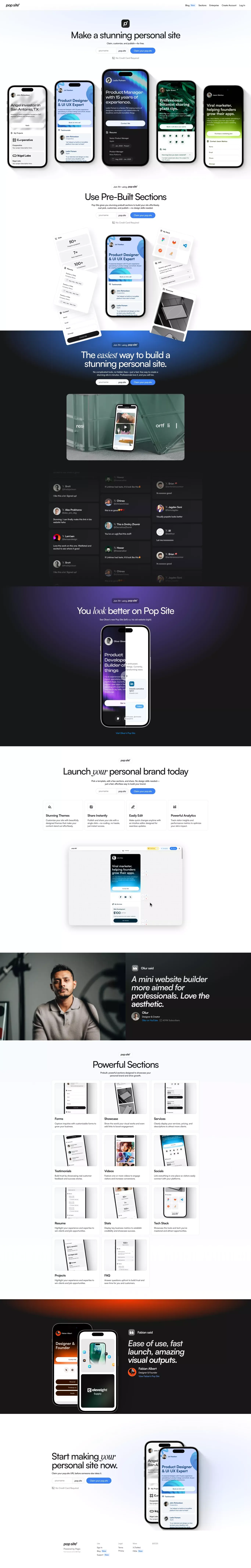 Pop Site - Free  Personal Site Builder & Linktree Alternative - Landing design