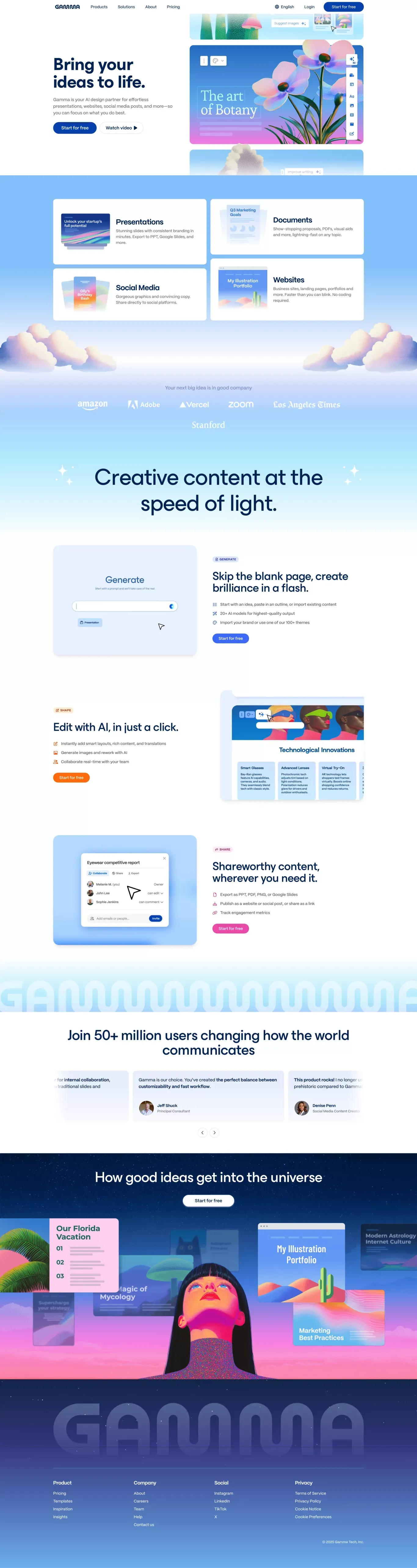 Gamma: Instant Presentations, Websites, and More with AI - Landing design