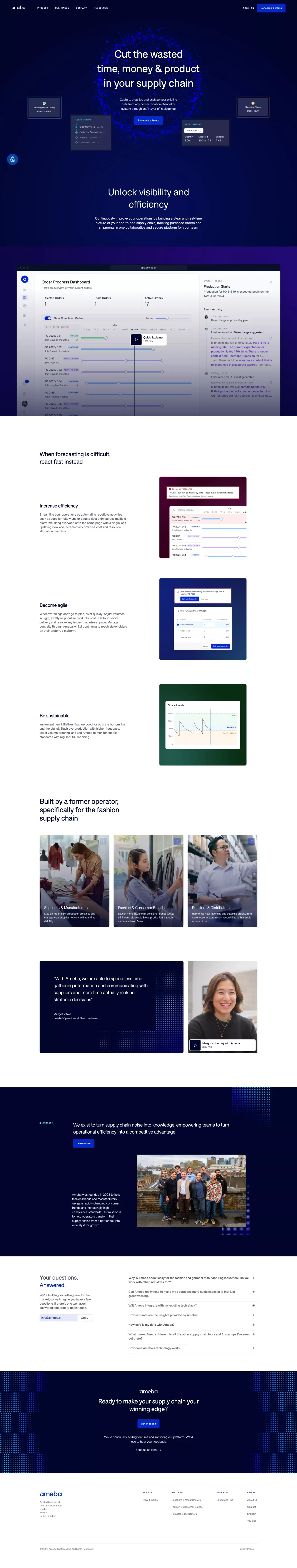 Ameba: Cut the wasted time, money and product in your supply chain - Landing design