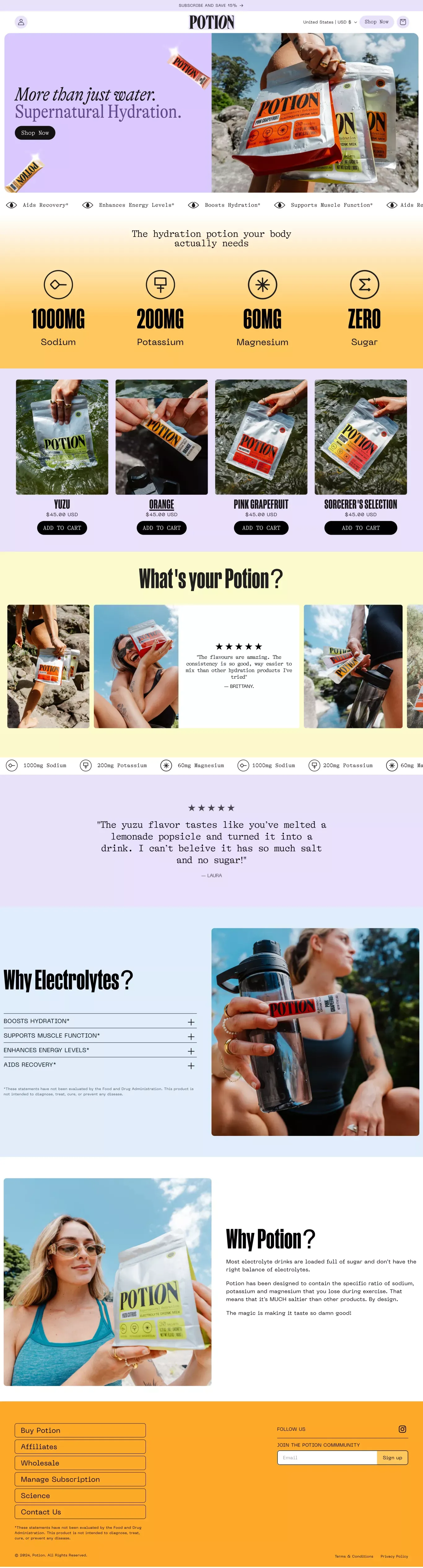 Potion Hydration | Electrolyte Drink Mix - Ecommerce design
