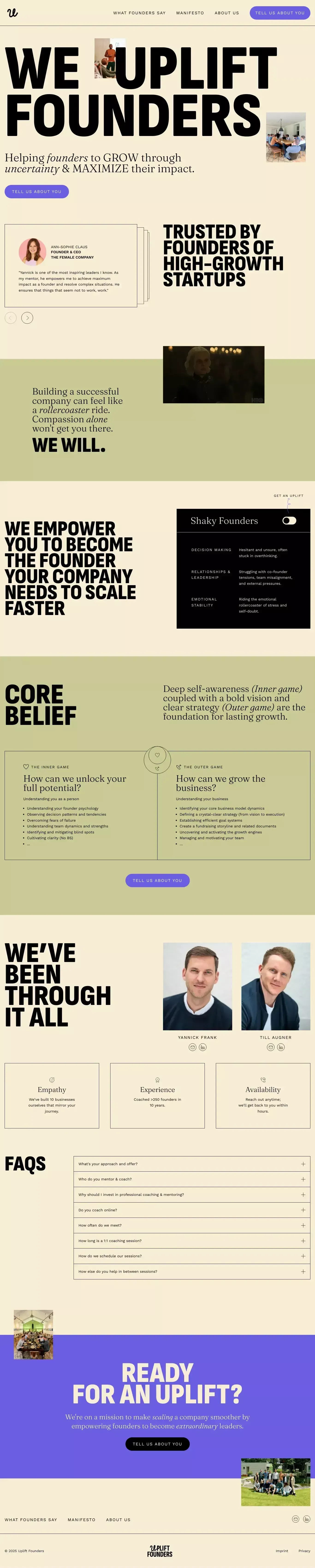 Uplift Founders - Coaching & Mentoring for Startups - Landing design