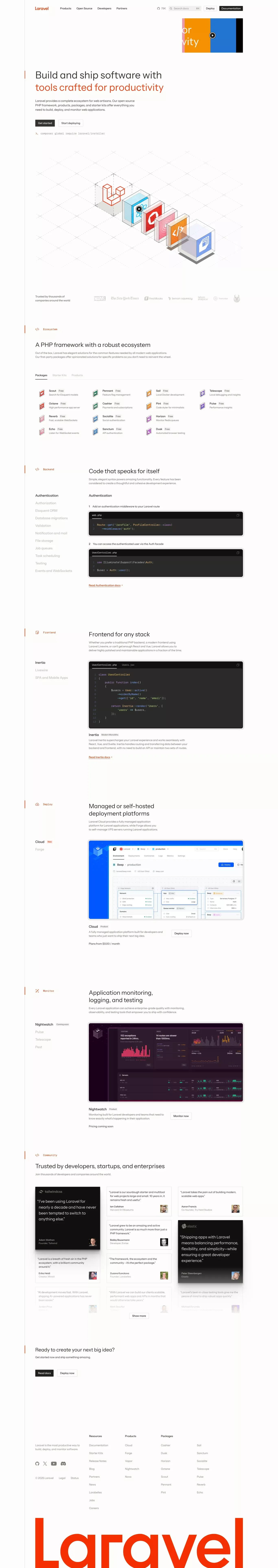 Laravel - The PHP Framework For Web Artisans - Landing design