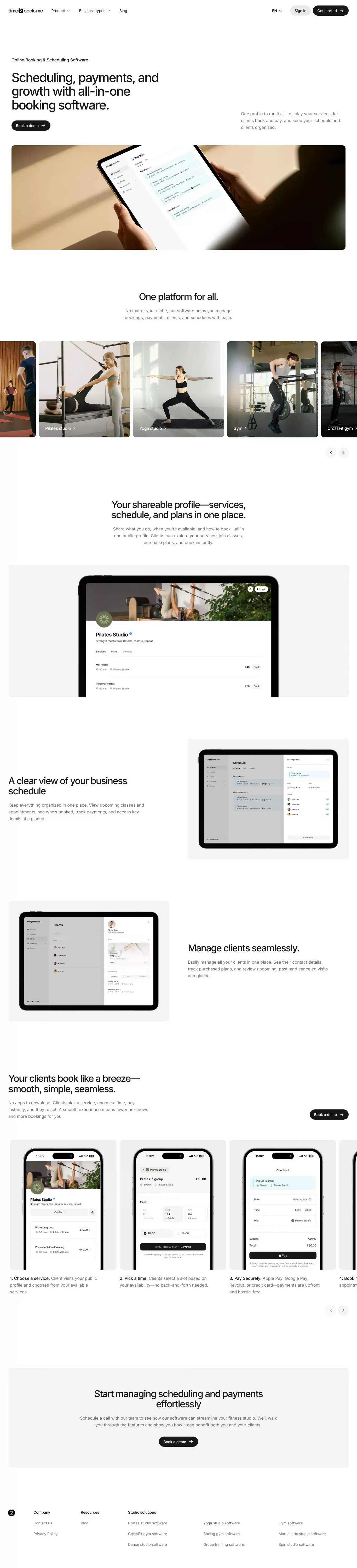 Online Appointment Scheduling Software — time2book·me - Landing design