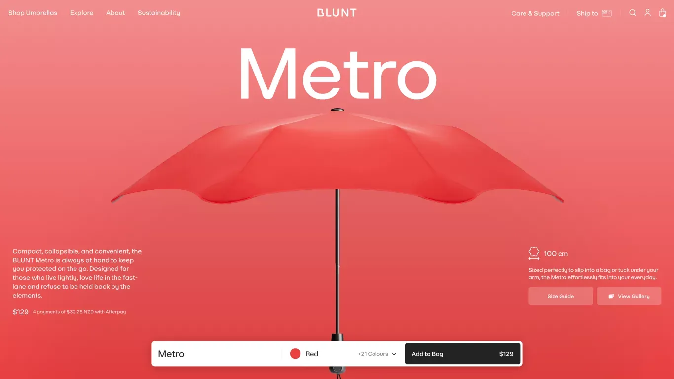 Blunt Umbrellas NZ | Engineering joy.
 – BLUNT Umbrellas NZ - Ecommerce design