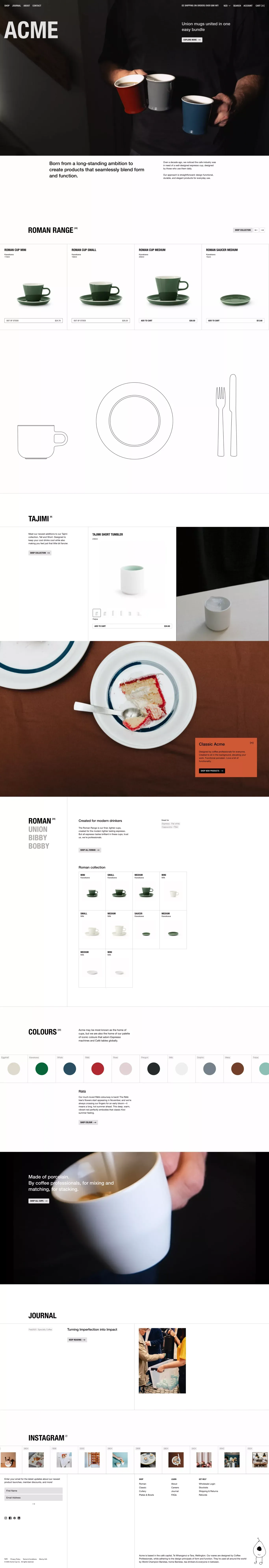Acme Cups | Coffee Cups, Mugs & Flatware - Ecommerce design