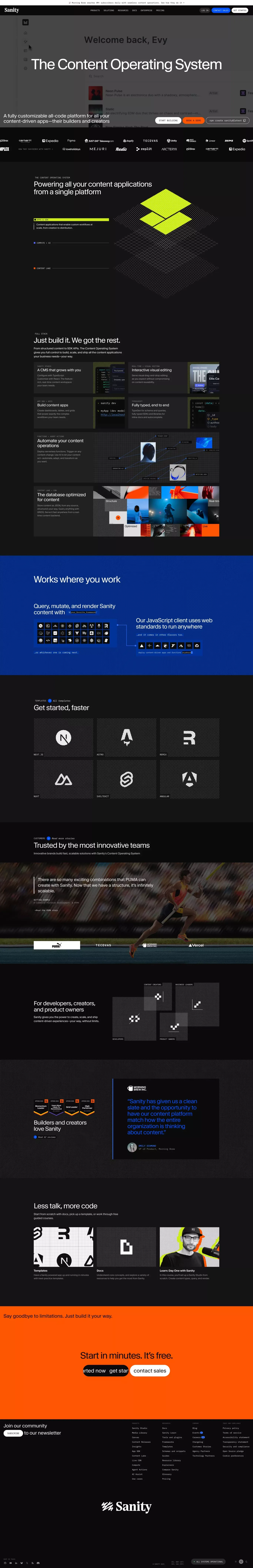The Content Operating System | Sanity - Landing design