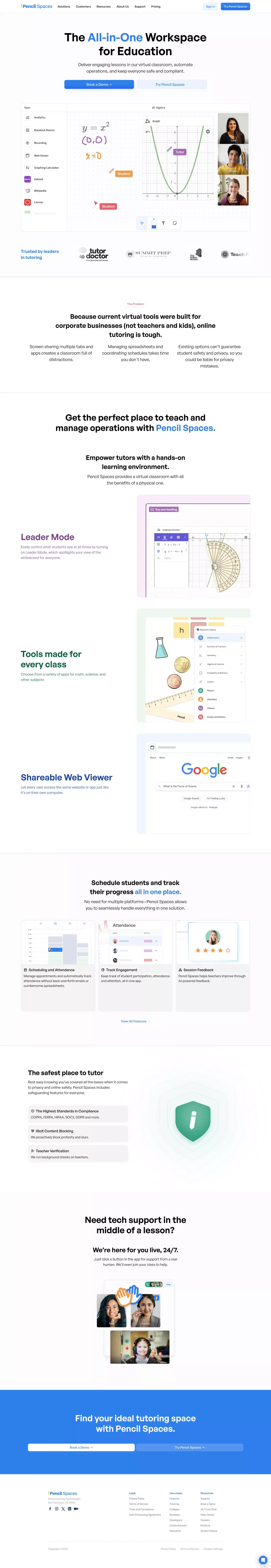 The All-in-One Platform for Online Tutoring | Pencil Spaces - Landing design