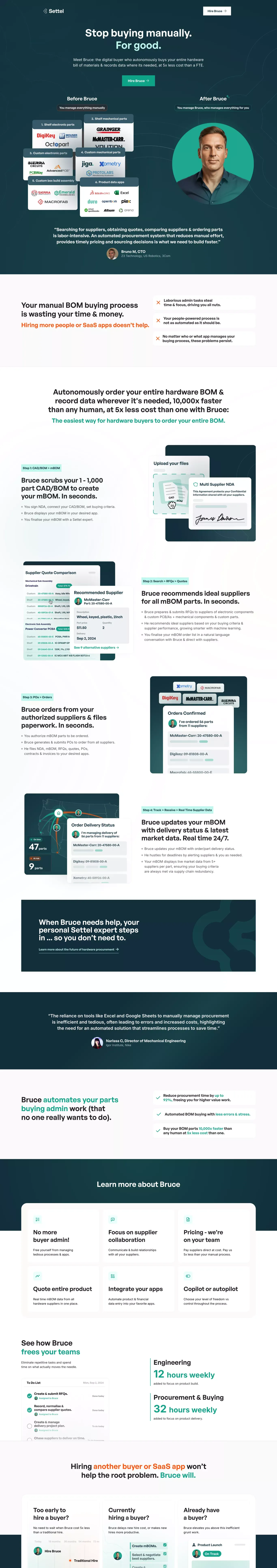 Settel - automate business procurement tasks with digital buyers - Landing design