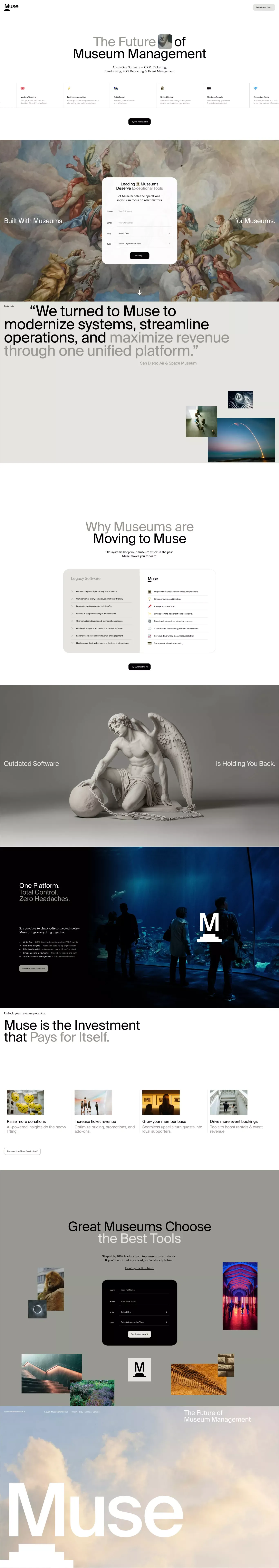 Muse – Museum Management Software - Landing design