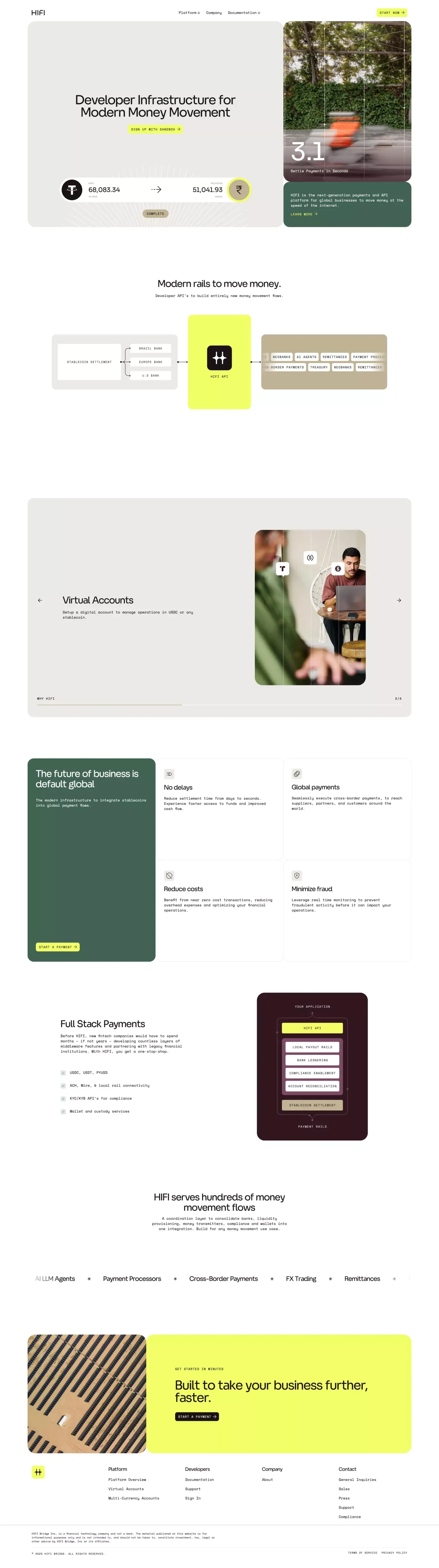 HIFI | Developer Infrastructure for Modern Money Movement - Landing design