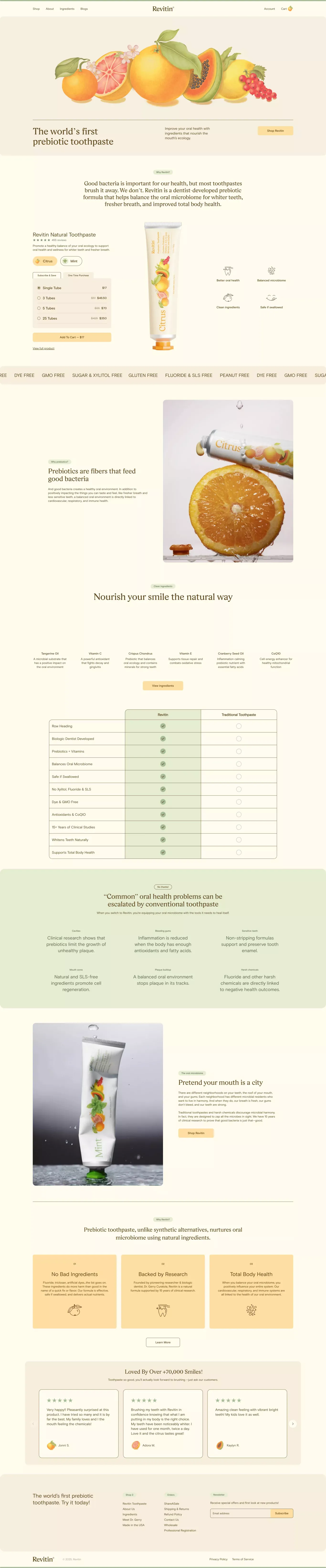 Revitin Oral Therapy & Prebiotic Toothpaste - Ecommerce design