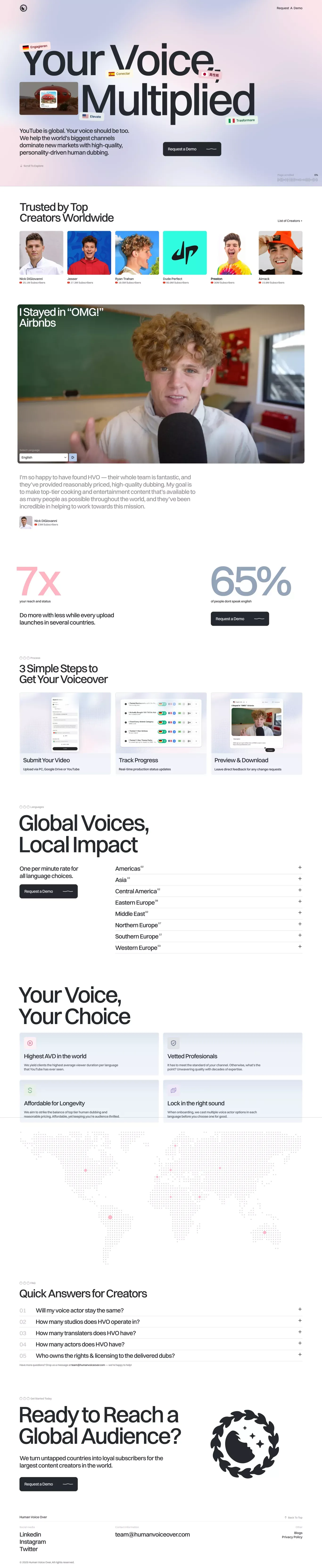Human Voice Over - YouTube Dubbing Services - Landing design