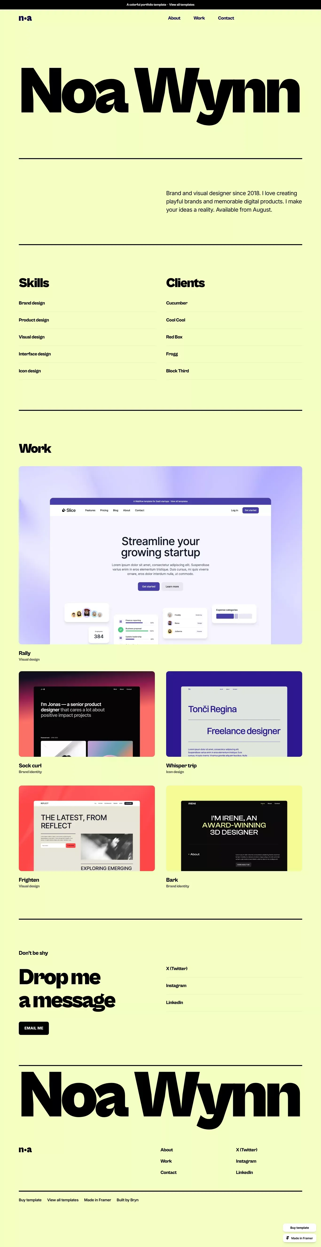 Noa Wynn - Portfolio Template for Framer - Template design