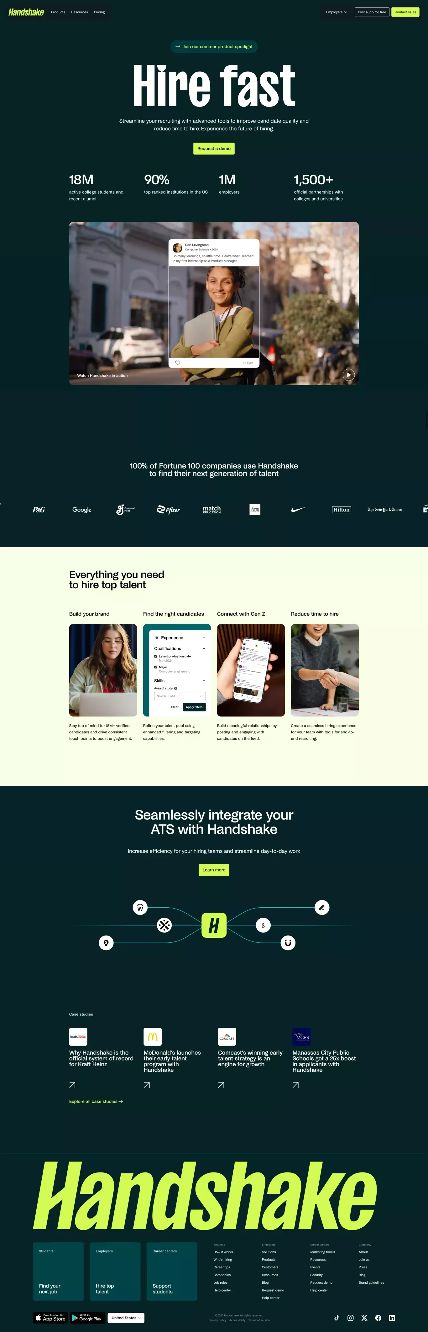 Employers | Handshake - Landing design