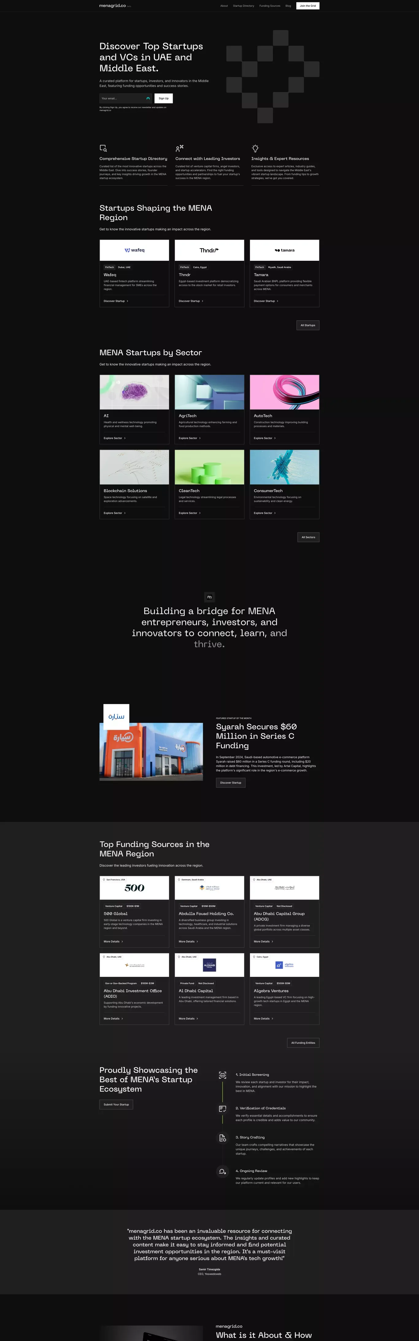 MENA’s Startup & Venture Capital Hub | Stories & Funding | menagrid - Landing design