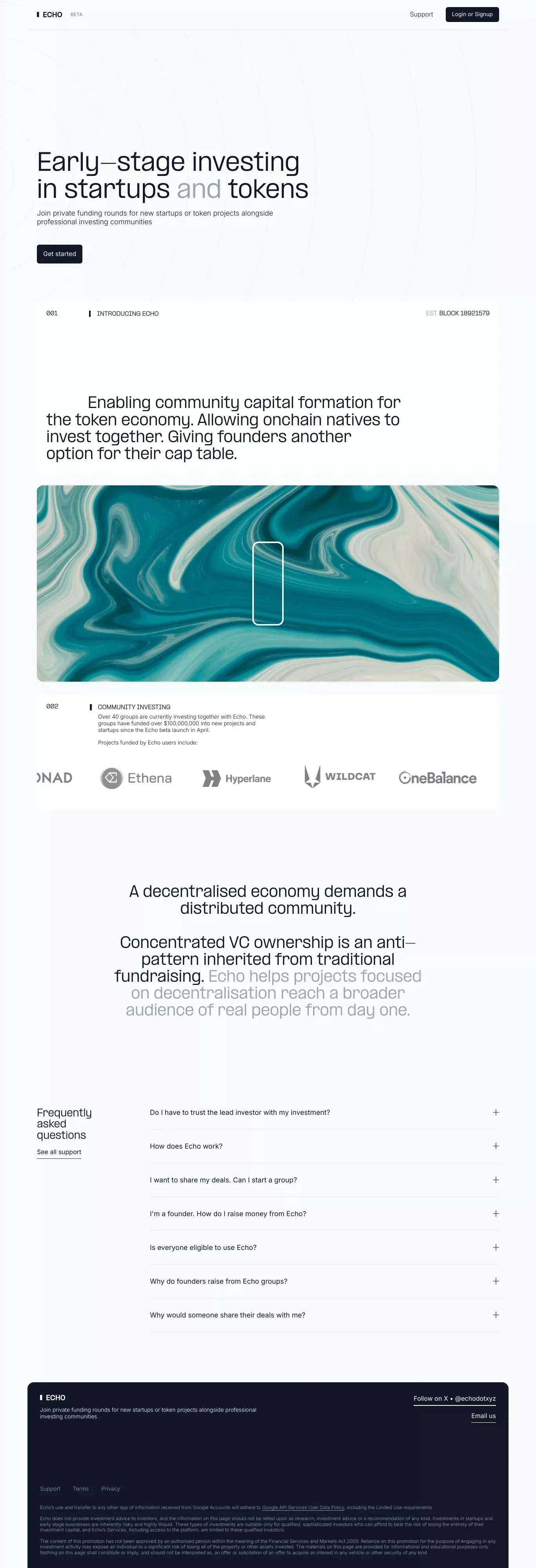 Echo.xyz — Early-stage investing in startups and tokens - Landing design
