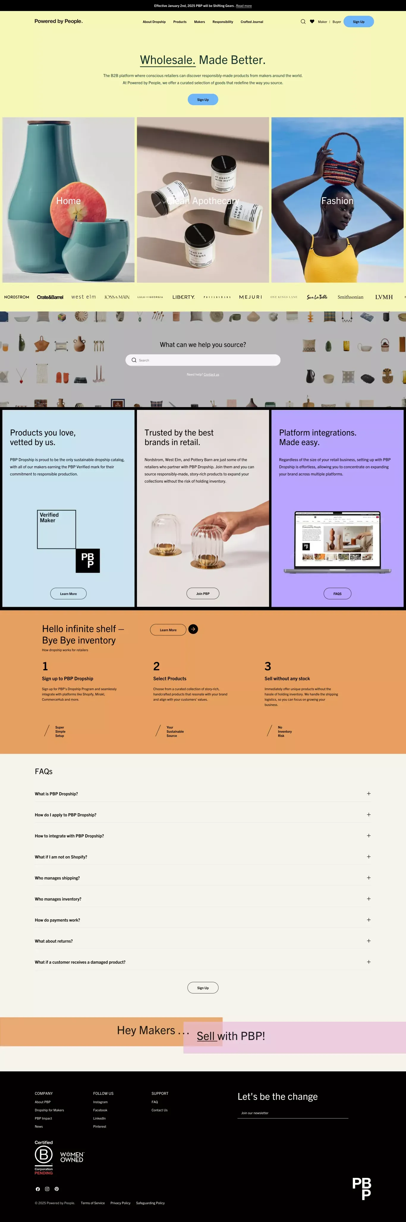 Powered by People | Sustainable Dropship Catalogue - Landing design