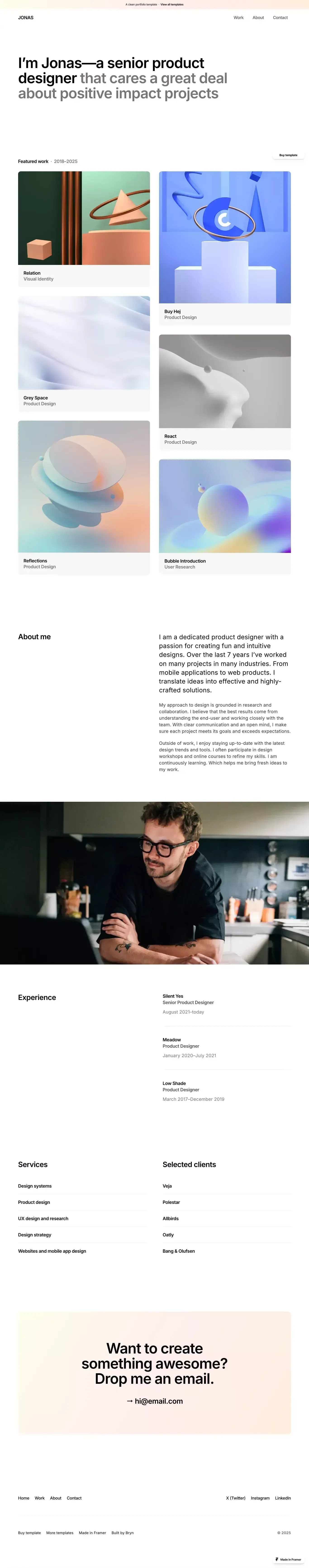 Jonas - Portfolio Template for Framer - Template design