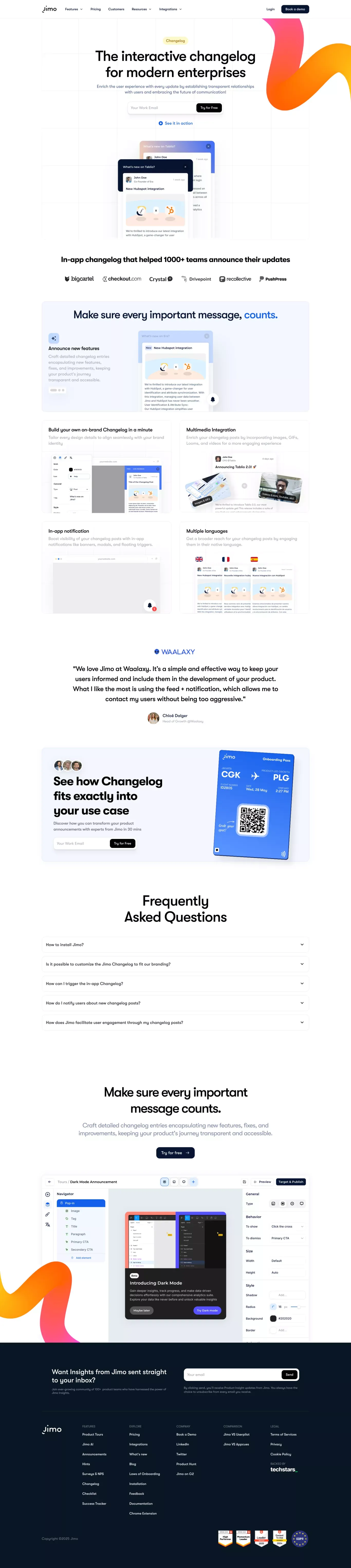 Keep Users Informed with Jimo Changelog Widget - Landing design