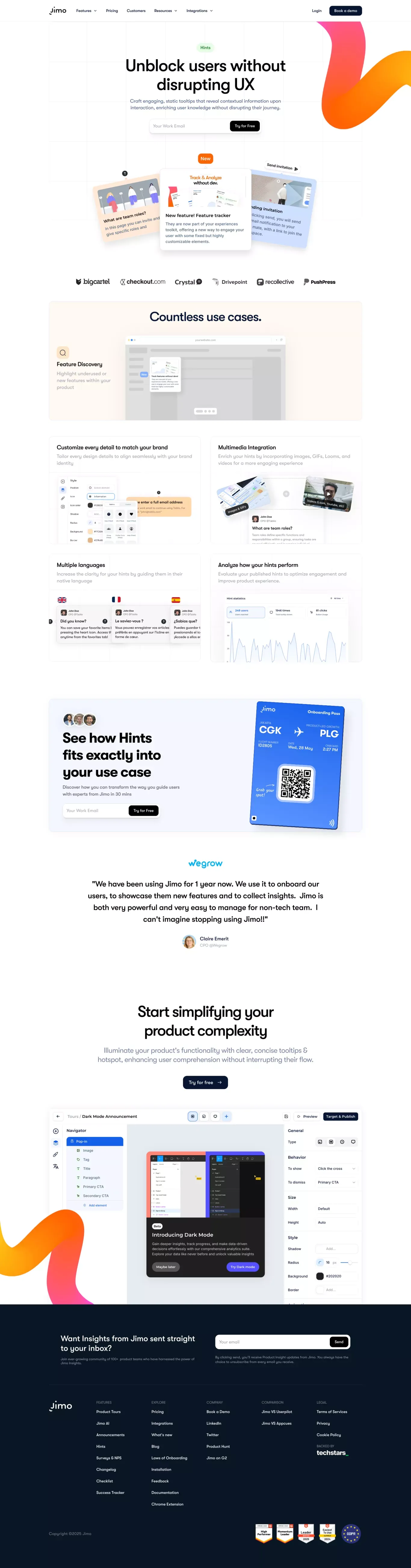 Enhance User Guidance with Jimo Hints - Landing design