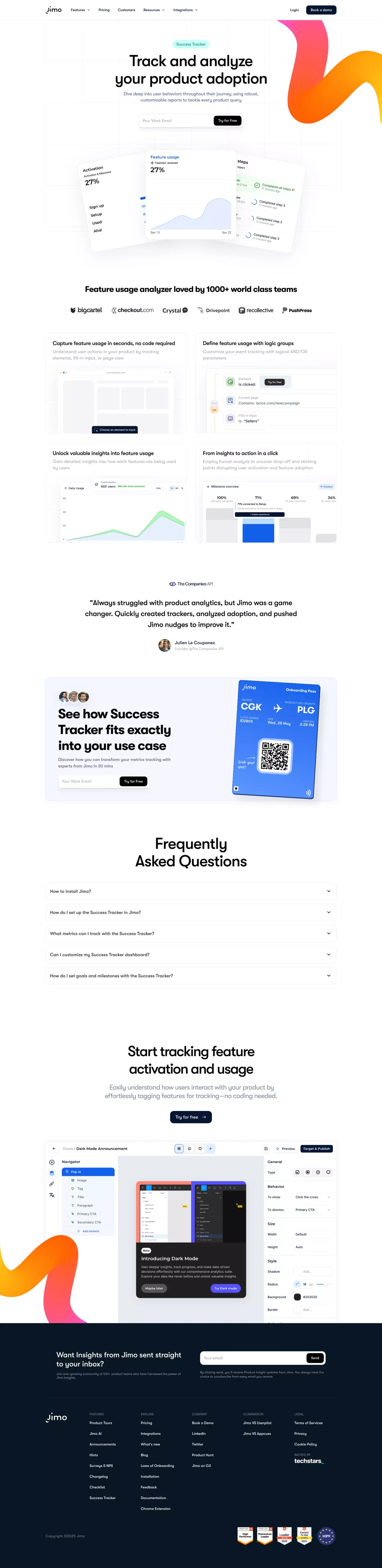 Analyze and Optimize User Behavior with Jimo Success Tracker - Landing design