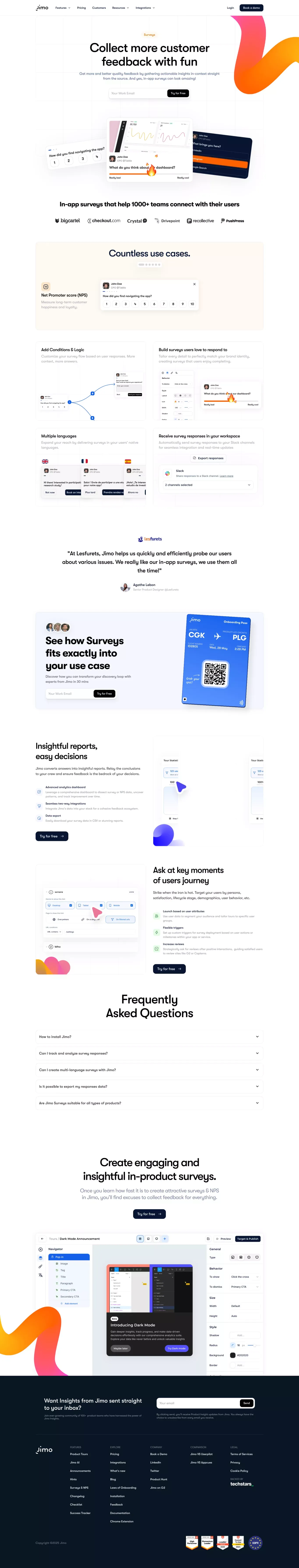 Collect Valuable Insights with Jimo Surveys & NPS Builder - Landing design