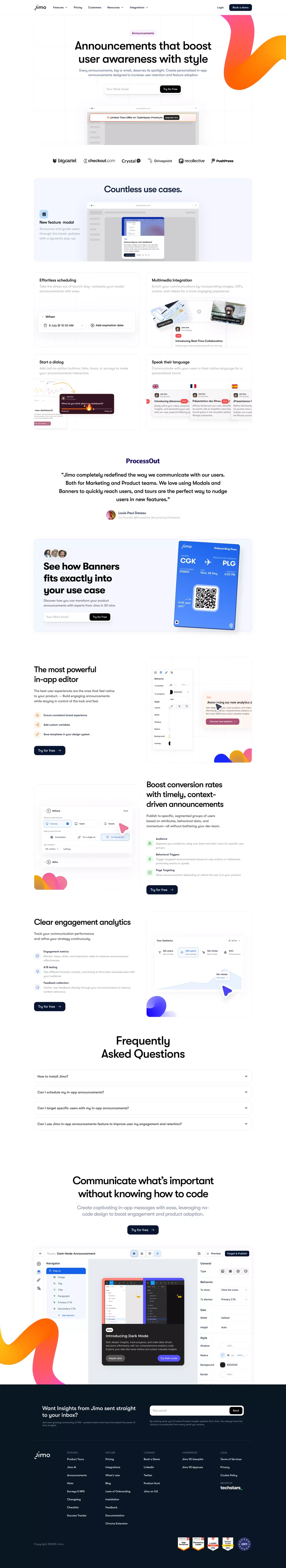 Boost Engagement with Jimo In-App Announcements - Landing design