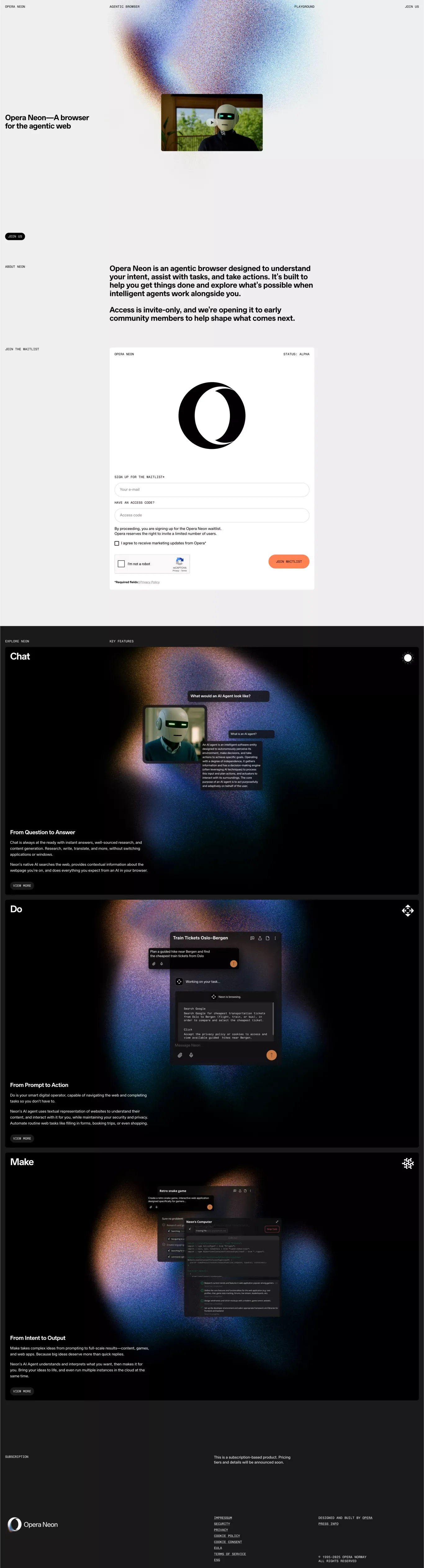 Opera Neon | Agentic AI browser | Opera - Landing design