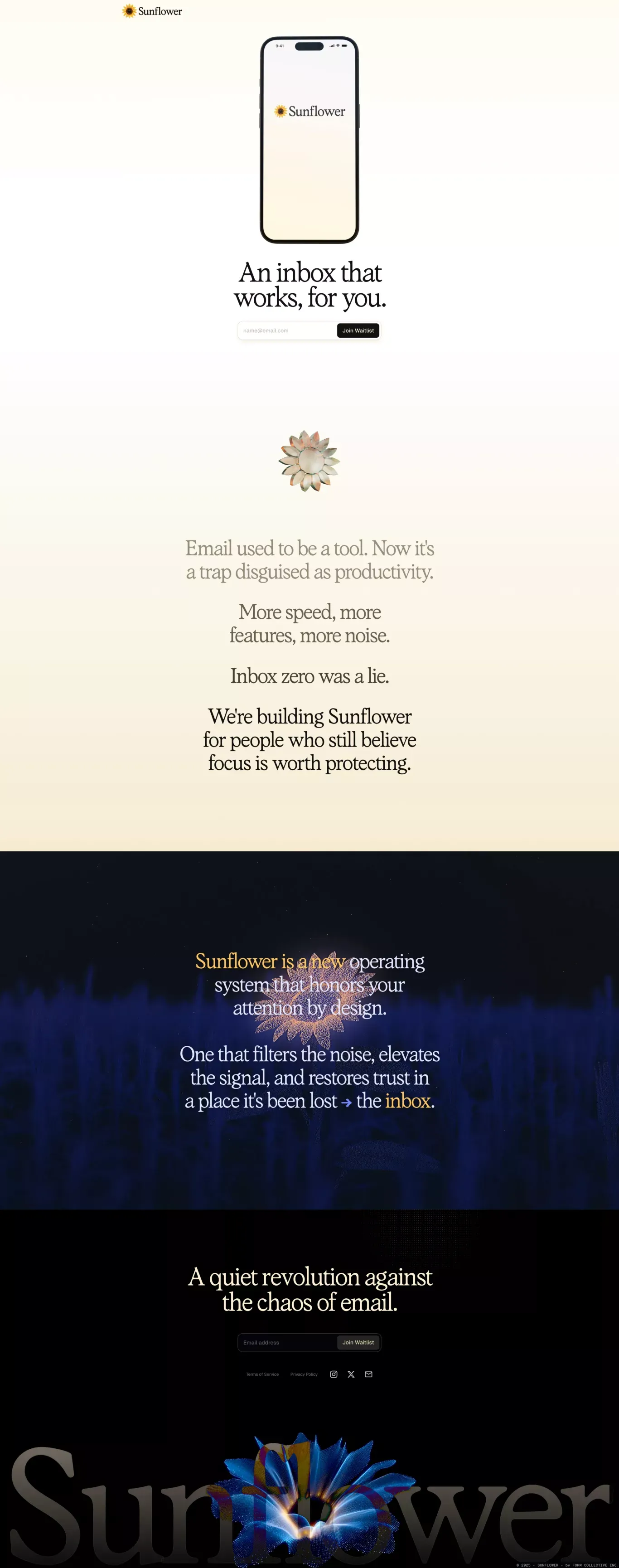 Sunflower. An inbox that works, for you. - Landing design