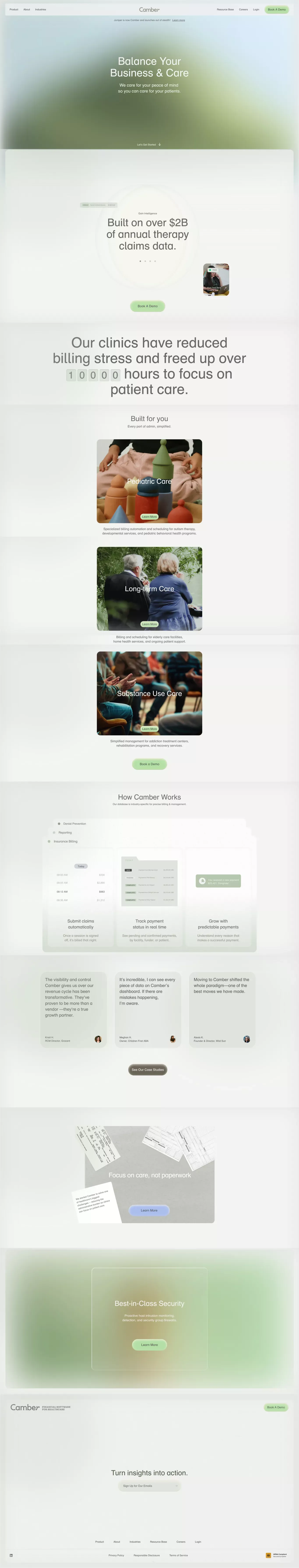 Camber: Healthcare RCM & AI Medical Billing Software - Landing design
