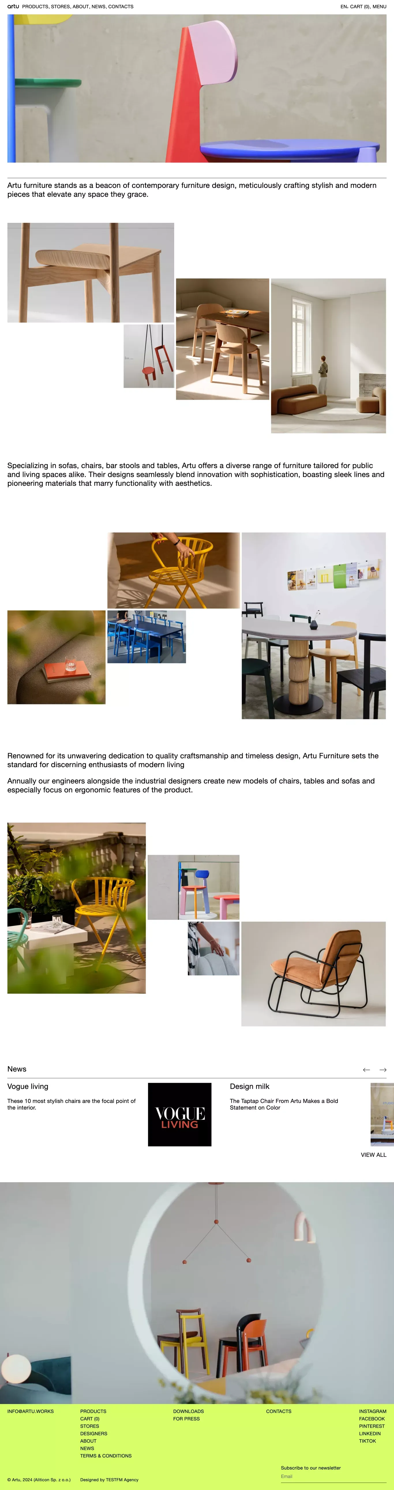 ARTU - furniture company - Ecommerce design