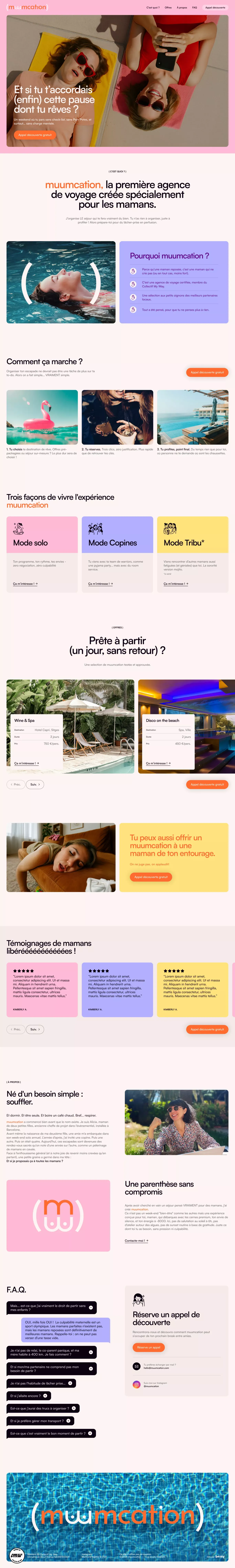 Muumcation - La première agence de voyage créée spécialement pour les mamans. - Landing design