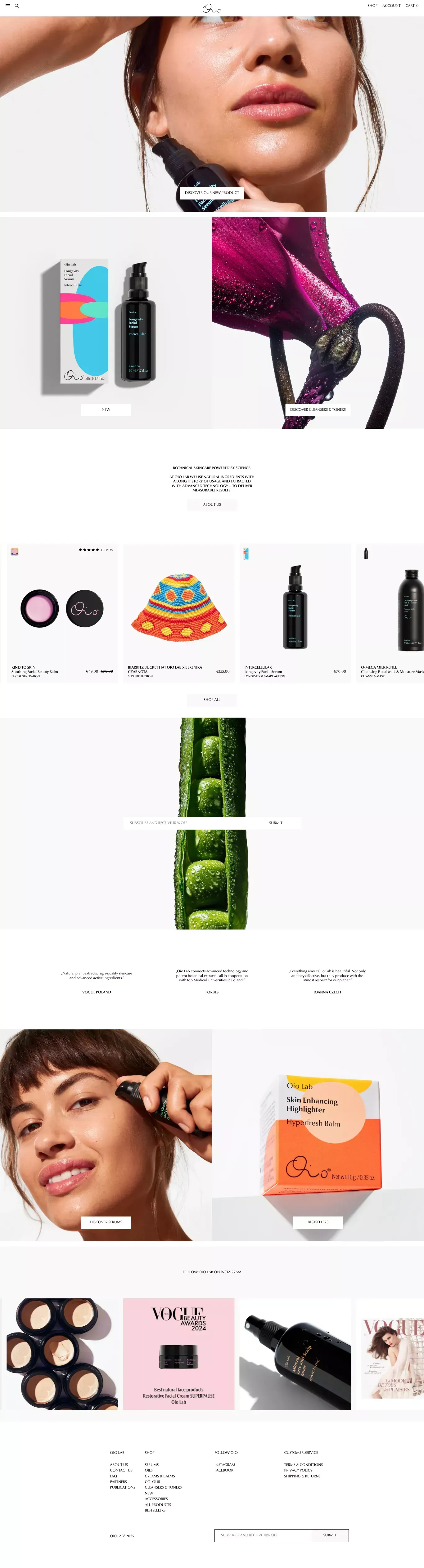 Botanical skincare powered by science – Oio Lab - Ecommerce design