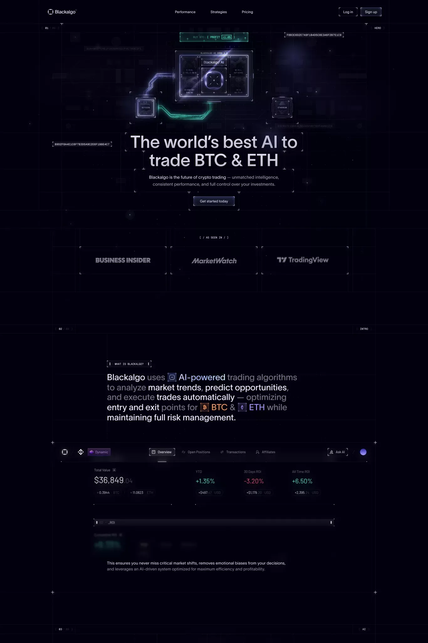 Blackalgo | Intelligent Trading for the Crypto Elite - Landing design