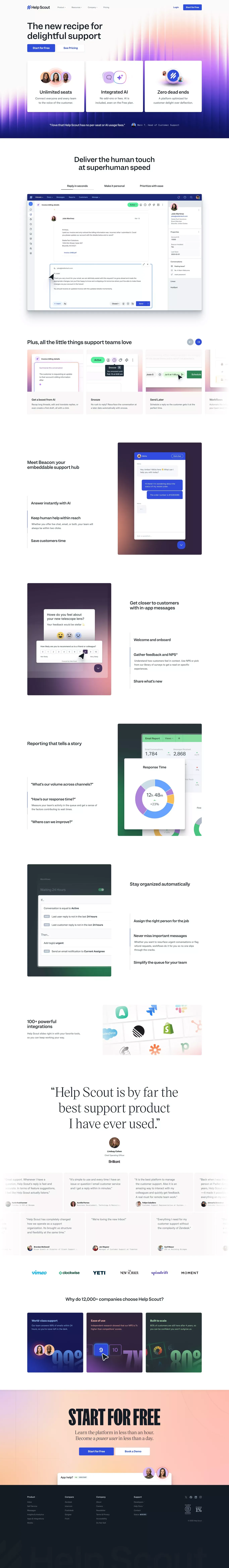 Help Scout: Shared Inbox, Help Center, & Live Chat Software - Landing design